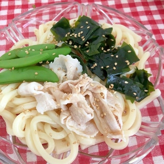 わかめとスナップえんどうと豚しゃぶの冷やしうどん☆